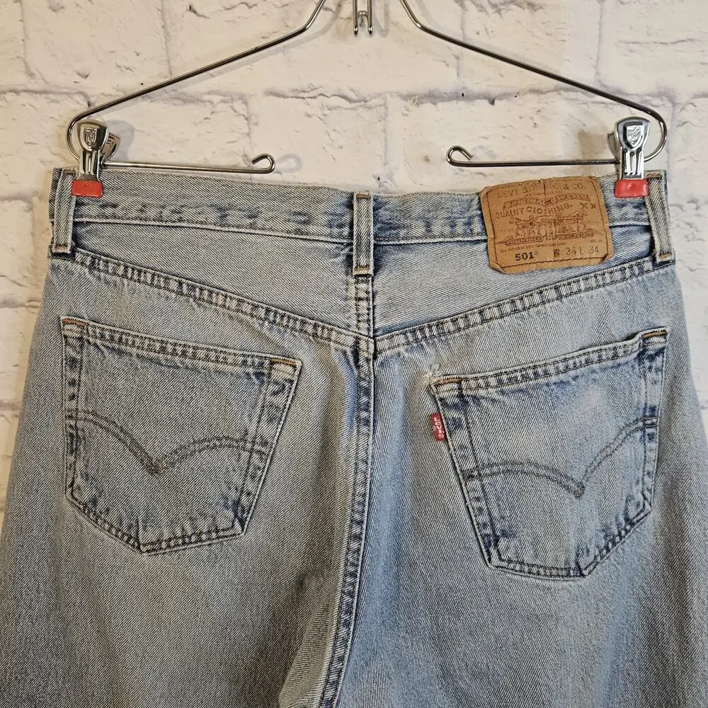Levi’s 501 Jeans Men’s 34x34 Blue Straight Fit Button Fly Distressed Y2K Yr 2000